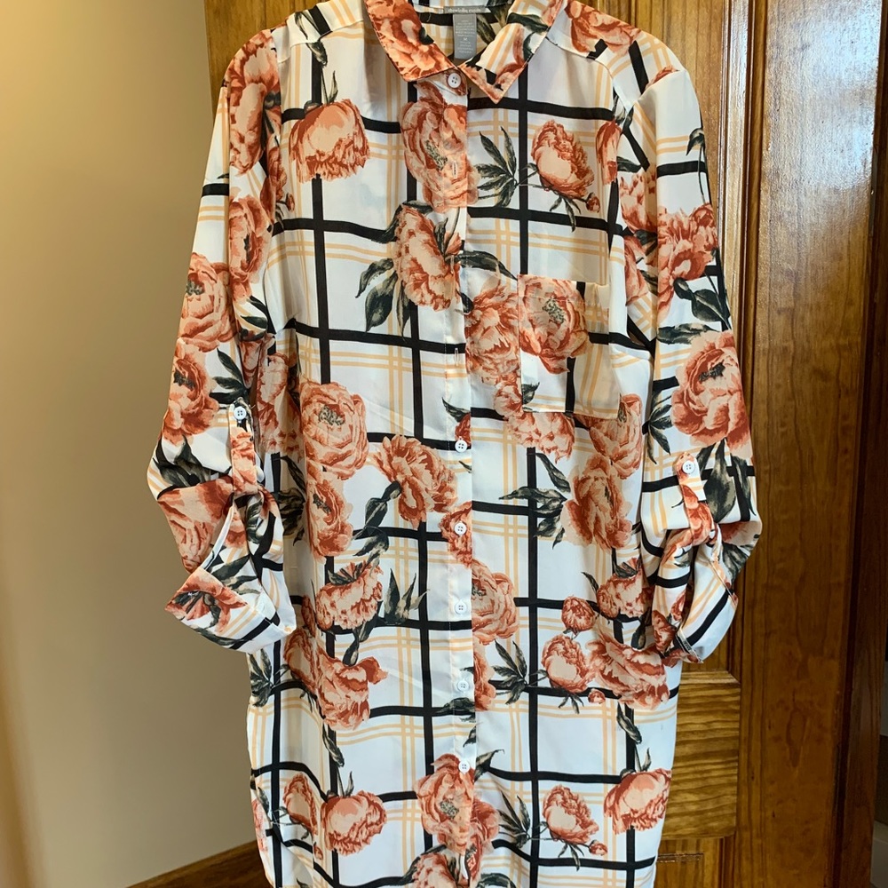 Floral and striped patterned tunic blouse